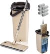 Wischmopp Set mit Eimer, Masthome Bodenwischer Set mit Einstellbar Edelstahlgriff, Putzeimer mit Wischmop mit 6 Mikrofaser Wischpads, Putzset mit Bodenwischer für Alle Bodentypen Bodenreinigung