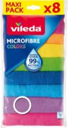Vileda Mikrofasertücher Colors, Allzwecktücher Multipack aus Mikrofasern, 30 x 30 cm, Mehrfarbig zur Unterscheidung der Anwendungsbereiche, 8er Pack