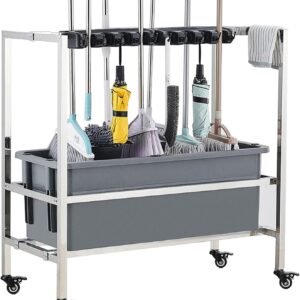 Besenhalterung Werkzeughalter Gartengerätehalter Besenhalter Putzmittel Organizer Reinigungswagen Putzwagen Werkzeug Aufbewahrung Mop-Abflussregal für Garage Restaurant ( Size : 94cm-16slots 20hooks ,