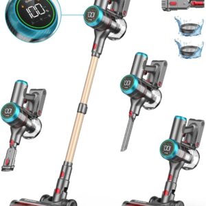 ZCAISH Akku Staubsauger, 45000Pa/550W/60 Mins Staubsauger Kabellos mit Smart Display, Staubsauger mit Wandmontiertes Laden & Anti-Verhedderung-Bürste für Teppich, Hartboden und Tierhaare(Upgrade)