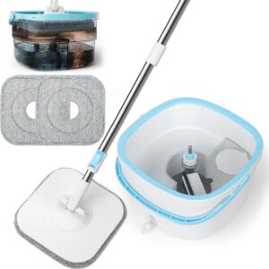 Withosent 130cm Wischmopp Set mit Eimer, 2-in-1 Filtersystem Trennt Schmutz von Frischwasser, Putzeimer Bodenwischer mit Auswringfunktion, mit 2 Mikrofaserbezug, für Fenster- Bodenreinigung