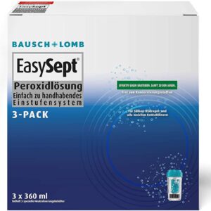 Bausch + Lomb EasySept Peroxidlösung Kontaktlinsenreiniger für weiche Kontaktlinsen, konservierungstofffrei, mit Behälter, 3 x 360 ml