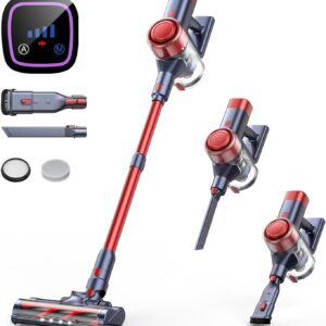 Akku Staubsauger Kabellos 38KPa 450W mit Wandmontierte Ladestation, Automodus, Smart Touchscreen, Bis zu 55 Min. Laufzeit, 1.6L Staubsauger mit Anti-Verhedderung-Bürste für Hartböden Teppich Tierhaare