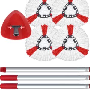 Wischmopp Ersatzbezug für Turbo 2-in-1, Bodenwischer Set Kompatibel mit Vileda EasyWring&Clean, Wischmop Ersatz, 4 Moppköpfe +1 Stiel +1 Moppbasis für mop, auch fur empfindliche Boden