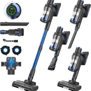 Nigecue 550W/45000Pa/60Min Akku Staubsauger, Staubsauger Kabellos mit Smart Touchscreen und Ladestation, Anti-Tangle-Bürste, 1.5L Staubbehälter, Stabstaubsauger für Hartböden Teppiche Tierhaare
