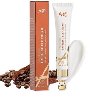 ANAiRUi Koffein-Augencreme, Niacinamid-Augencreme gegen dunkle Augenringe und Schwellungen, Anti-Aging & Friming Augencreme mit Augenroller, Koffein-Augencreme gegen geschwollene Augen, 0.5 FL OZ