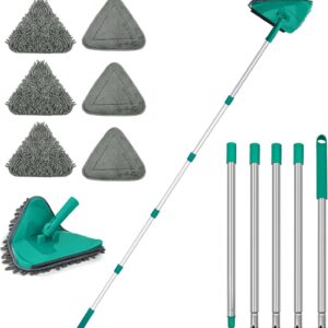 JEHONN Bodenwischer Wischmopp mit Langem Griff 200CM, 3-In-1 Wand Mop mit 6 Ersatz Mikrofaser Chenille Pads für Decke, Gemalte Wände, Fenster, Boden, Baseboard (Grün)