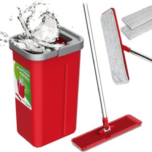 Green Blue GB870 MaxiClean Flachmopp Set mit 2 in 1 Putzeimer 5,7L Wischmop Set Bodenwischer Mopp Mop Reinigungssystem Reiniger 360° Drehbarer Moppkopf (Flach-Mopp und Eimer Set + 2X Ersatzbezüge)