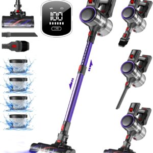 Authmic Akku Staubsauger, 45000Pa Kabelloser staubsauger, Staubsauger Kabellos mit Touchscreen, H13 HEPA, bis zu 50 Minuten, Anti-Tangle-Bürste, für Hartböden, Teppich, Tierhaare