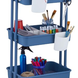 Relaxdays Rollwagen, 3 Etagen, Allzweckwagen, Hobby, Büro, Bad, Küchenwagen HBT 86x43x42 cm, Metall & Kunststoff, blau