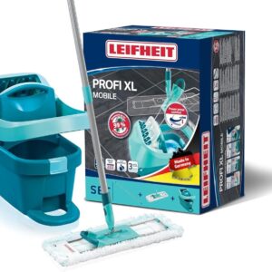 Leifheit Set Wischtuchpresse Profi XL mit Bodenwischer und Rollen, Putzen mit sauberen Händen & ohne Bücken, Ergebnisse wie handgewrungen, mit Mikrofaser Wischbezug für Fliesen & Laminat, Click-System