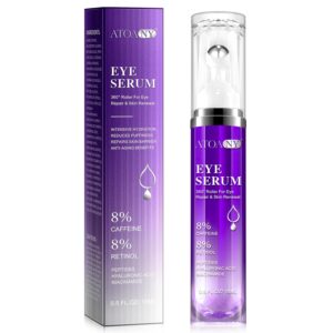 Koffein Retinol Augenserum, Anti Aging Augencreme mit 360°-Massageball, Augencreme Gegen Falten, Reduziert Tränensäcke, Falten und Feine Linien Niacinamid Peptide Anti Falten Eye Cream Augenserum 15ML