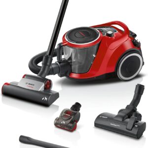 Bosch Staubsauger beutellos Serie 6 BGC41PET, Bodenstaubsauger, ideal für Tierhaare und Allergiker, Hygiene-Filter,10 Jahre Motorgarantie, für Parkett, Teppich, Fliesen, Turbo-Düse, leise, 700 W, rot