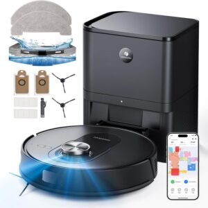 Proscenic Q8 Max Saugroboter mit Absaugstation, 5000Pa 200min Leistungsstark Staubsauger Roboter mit Wischfunktion, Intelligentes Laser Navigation mit 5 Karten, Steuerung über APP Alexa Siri Google