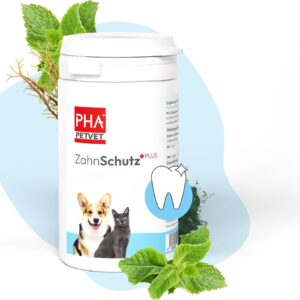 PHA ZahnSchutz Plus Dentalpflege für Hunde & Katzen: Natürliches Pulver gegen Zahnstein, Zahnbelag, Mundgeruch & Plaque, 60g Pulver