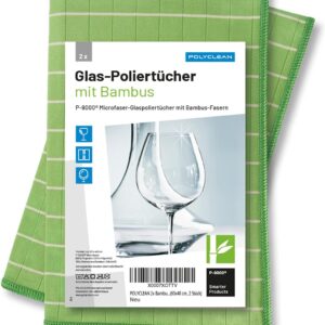 POLYCLEAN 2X Glasreinigungstuch – Microfasertuch mit Bambusfasern – Fenstertuch für Glas und Scheiben (60×40 cm)