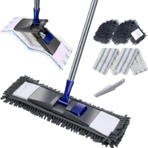 Masthome Flach Bodenwischer Set, 128 cm Chenille Flach Wischmopp mit 4 Wischpads, Wischer Set für Schnelle Reinigung Bodenreinigung, Send Scraping Dust Tool – Blau