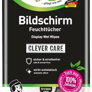 POLIBOY Bildschirm Feuchttücher – Displayreiniger Putztücher mit Antistatikeffekt – 1×15 Tücher – Made in Germany
