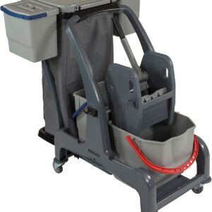 Sprintus Reinigungswagen – Grau, Metall, 4 Lenkrollen, Gummigriff, Schwenkbar, Innenbereich, 1 Ablagefläche, Stabile Mopp-Presse, Geräumige Ablagefläche