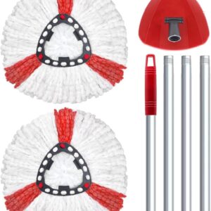 2 Moppköpfe Kompatibel mit Vileda Turbo Wischmop, Mikrofaser Wischmopp Ersatzköpfe,1 Moppbasis,1 Moppstiel, geeignet für EasyWring&Clean und Schleudermopp-Bodenwischer, Maschinenwaschbar
