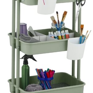 Relaxdays Rollwagen, 3 Etagen, Servierwagen, Küchenwagen für Bad & Büro, Rollregal, HBT: 86×42,5x36cm, Bastelwagen, grün