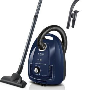 Bosch Hausgeräte Staubsauger mit Beutel Serie 4 BGD38BU2, nachhaltig, Hygiene-Filter, 10 Jahre Motor, Zubehör-Clip, Polsterdüse, Fugendüse, hohe Saugkraft, Made in Germany, 600 W, blau