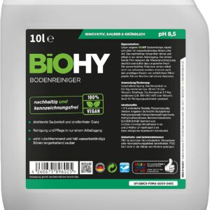 BiOHY Bodenreiniger (10 Liter Kanister) | Konzentrat für alle Reinigungsgeräte und alle Hartböden | angenehmer Geruch und streifenfreie Reinigung | ideal für Laminat, PVC & Stein