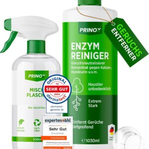 PRINOX® 1030ml Enzymreiniger Konzentrat inkl. Mischflasche I STARKER GERUCHSENTFERNER I Ergibt bis zu 40L Geruchsneutralisierer I Beseitigt Hundeurin, Katzenurin Geruch tiefgreifend uvm. I Made in DE