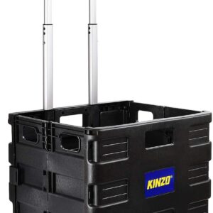 Kinzo Transporttrolley Faltbar 25kg Transportgewicht Klappbare Einkaufskiste Putzwagen fahrbare Transportkiste Platzsparender Transport Ideal für Camping, Einkauf 05703 Schwarz 100 cm