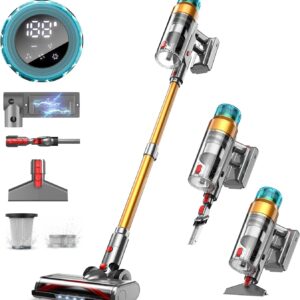 55000Pa/600W Akku Staubsauger Kabellos 55Mins Laufzeit, Wandmontierte Ladestation, Akkustaubsauger Cordless Vacuum Cleaner mit Smart Display Anti-Verhedderung-Bürste für Teppich Hartboden Tierhaare