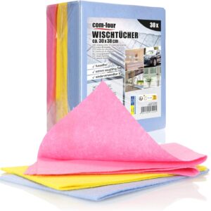 com-four® 30x Haushaltstücher – extrem saugfähige und strapazierbare Reinigungstücher aus Viskose – Allzweck-Wischtücher in 3 Farben – Wiederverwendbare Putztücher (30×38-30 Stück – 3 Farben)