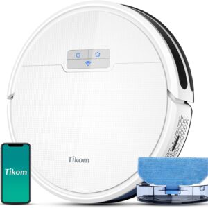 Tikom Saugroboter mit Wischfunktion 2 in 1, G8000 Pro Staubsauger Roboter, 4500Pa Starke Saugkraft Roboterstaubsauger, Selbstaufladend, WLAN, 150Mins Max, für Tierhaare, Teppich, Hartboden