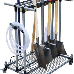 QTJH Gartenwerkzeugregal – Leistungsstark, Klassifizierungslagerung, Metallkonstruktion, mit Bremsgeräuscharmen Rollen