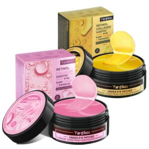 2 Stück Kollagen Hydrogel Anti Aging Augenmaske, 60 Pcs feuchtigkeitsspendende Augenpad-Maske, Gegen Augenringe, Falten, dunkle Ringe und Tränensäcke, 30 Paar Hyaluronsäure Augenpads, 24K Gold + Rosa