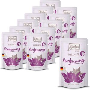 MjAMjAM – Premium Nassfutter für Katzen – Wellness – Verdauung – Huhn, 12er Pack (12 x 125g), getreidefrei