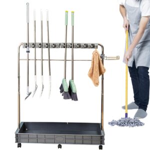 Reinigungswagen mit 12 Haken | Rollender Hausmeisterwagen auf Rädern | Integriertes Standwaschbecken, Besen Mopphalter für Zu Hause | Großer Kapazität, für Zuhause Und Hotel, Krankenhäuser