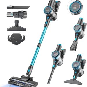 Akku Staubsauger, 45000Pa/550w/65Mins Staubsauger Kabellos mit LED-Touchscreen, 1.5L Staubabscheider, Kabelloser Staubsauger für Tierhaare, Holzböden, Fliesen, Teppiche und Autoinnenräume