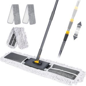 Myiosus Bodenwischer, Wischmopp, 90cm Breit Flachmopp mit 154cm Edelstahlgriff, 360° drehbarer Großer Wischer, Industrieller Mop für Haus Mall Hotel Büro Garage(1 Baumwolle Pad & 2 Mikrofaser Pads)