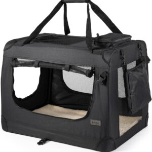 lionto Hundetransportbox faltbar für Reise & Auto, 82x58x58 cm, stabile Transportbox mit Tragegriffen & Decke für Katzen & Hunde bis 18 kg, robuste Hundebox aus Stoff für klein & groß, schwarz