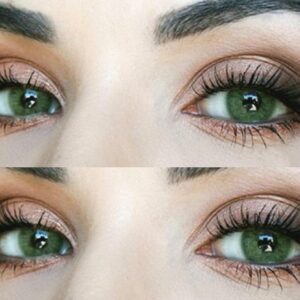 Sehr stark deckende und natürliche grüne Kontaktlinsen SILIKON COMFORT NEUHEIT farbig „Jasmine Green“ + Behälter von GLAMLENS – 1 Paar (2 Stück) – DIA 14.00 – ohne Stärke 0.00 Dioptrien