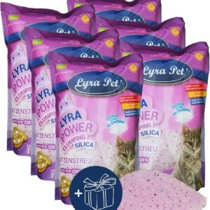 Lyra Pet® | 6 x 5 L = 30 L Lyra Power Clumping Silica Silikat Katzenstreu + Geschenk | Stark Klumpend | Neutralisiert den Geruch | Staubfrei | Sparsam im Gebrauch | Nachfüllen statt Neufüllen