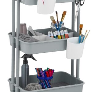 Relaxdays Rollwagen, 3 Etagen, Servierwagen, Küchenwagen für Bad & Büro, Rollregal, HBT: 86×42,5x36cm, Bastelwagen, grau