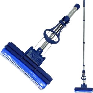 CleanAid OneTouch GO! Wischmopp, Bodenwischer, Wringmopp, Wischer mit Auswringfunktion – besonders saugstark – mit PVA Schwamm und Segmentstiel aus Edelstahl