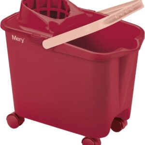 Mery | Putzkübel mit 360° drehbaren Rädern und Auswringer | 14L Kapazität | Robustes Design | Roter Kübel | Maximale Haltbarkeit