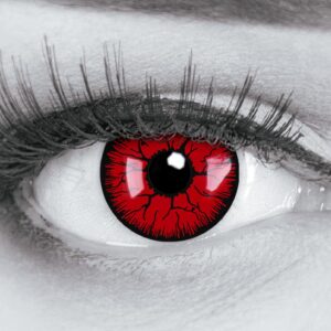 Meralens 1 Paar farbige rote schwarze Crazy Fun Metatron Jahres Kontaktlinsen. Topqualität zu Halloween Fasching und Karneval mit gratis Kontaktlinsenbehälter ohne Stärke weich 12 Monatslinsen in rot