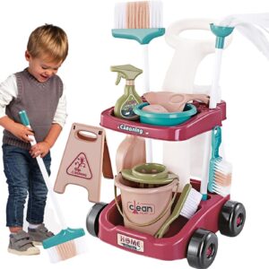 Kinder-Besenmopp-Set Für Kleinkinder – Reinigungsset Für Kleinkinder, Rollenspiel-Reinigungsset | Besen- Und Mopp-Set Für Kinder, Besen- Und Reinigungsset Für Kleinkinder, Reinigungswagen, Inklusive E