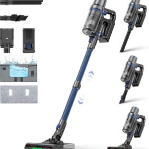 Akku Staubsauger mit Wischfunktion, 550W/45000Pa/60 Min Staubsauger kabellos, Mit bürstenlosem Motor, Mit selbsttragender Funktion und intelligentem Touchscreen, Für Hartböden Teppich Tierhaare
