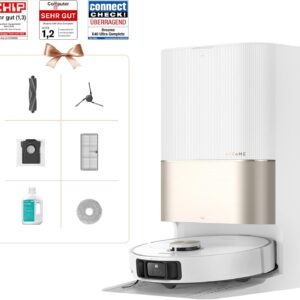 DREAME X40 Ultra Complete Saugroboter mit Wischfunktion, 12.000Pa Saugkraft, 70℃ Wischmopp, selbstreinigend, automatische Entleerung, automatisches Nachfüllen, Anti-Wirrwarr und anhebbare Bürsten
