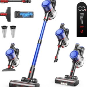 Fieety 550W/45000Pa Akku Staubsauger, 60 Mins Staubsauger Kabellos Super Leise, 6-in-1 Aroma Akkustaubsauger mit Ladestation, Tierhaardüse, 99,9% Filterleistung für Hartböden Teppiche Tierhaare