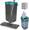 Masthome Wischmopp Set mit Eimer, Putzeimer mit Wischmop mit 6 Wischpads,Bodenwischer mit Auswringfunktion,Flachmopp und Putzeimer Set für Bodenreinigung Hartholz, Fliesen, Laminat – Grau+Blau